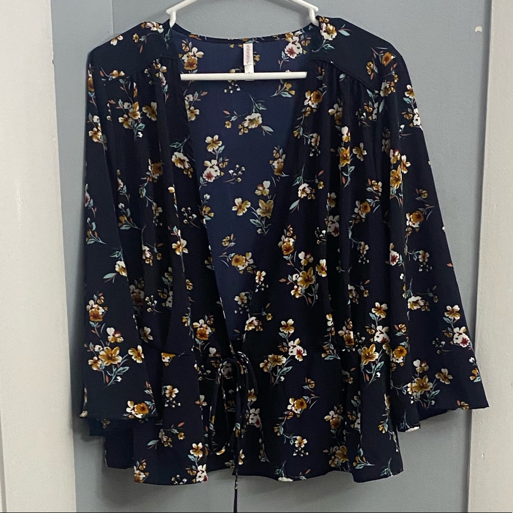 Floral sheer tie-front cardigan, XL